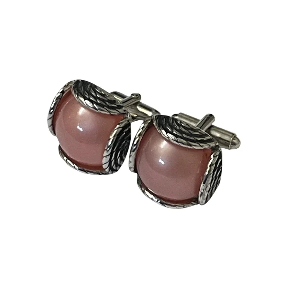 Moonglow Lucite Swank Cufflinks Rose Pink Vintage 1960s Silver Tone